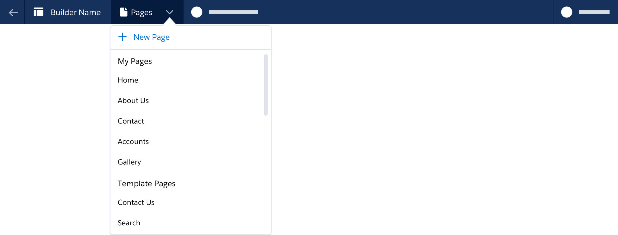 A wireframe showing a top header menu